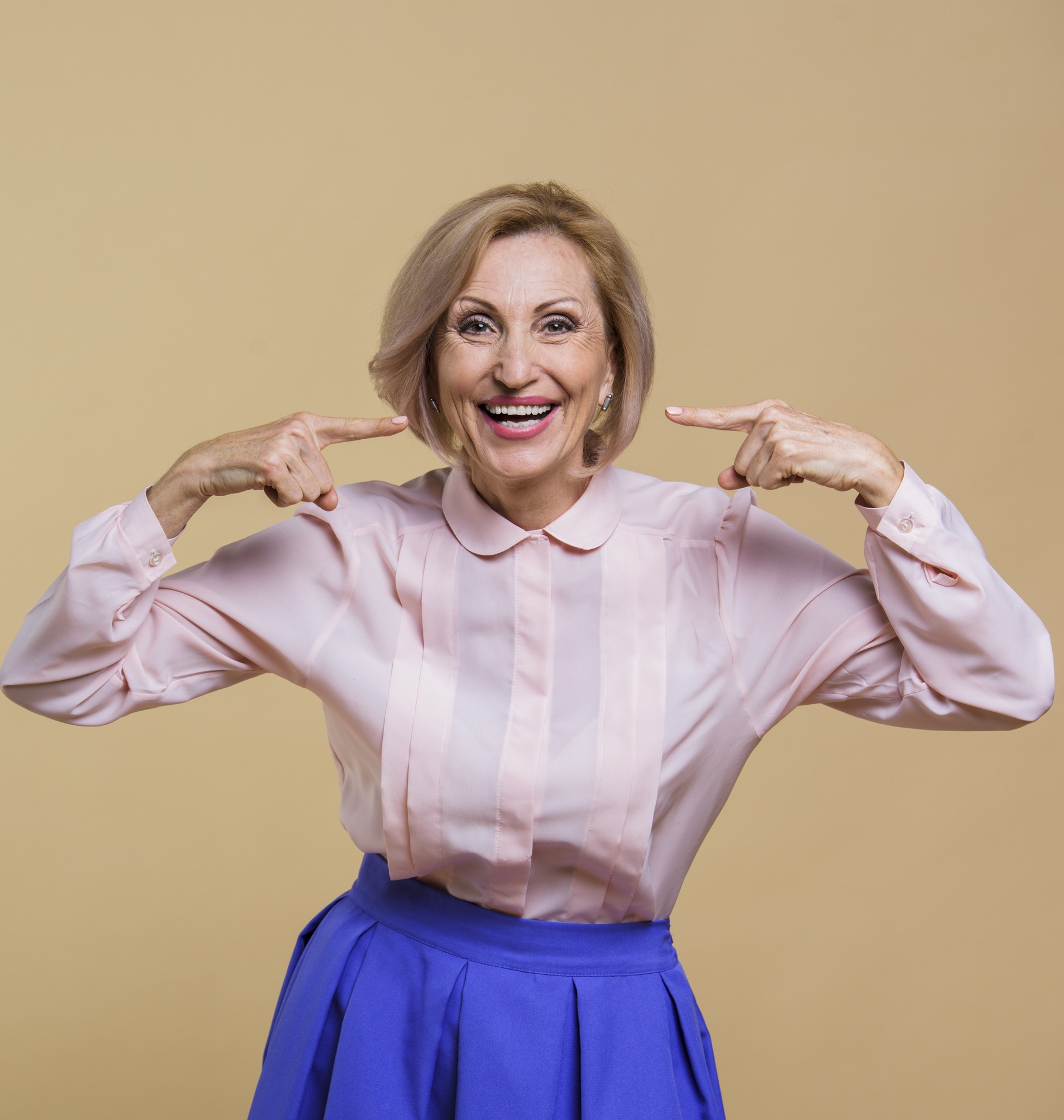 happy senior woman with dentures